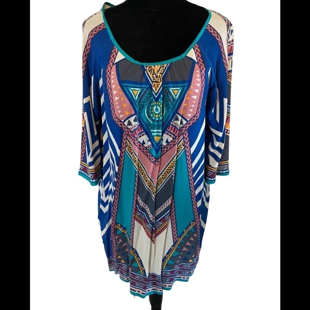 Flying Tomato tribal print  3/4 bell sleeve dress SZ L